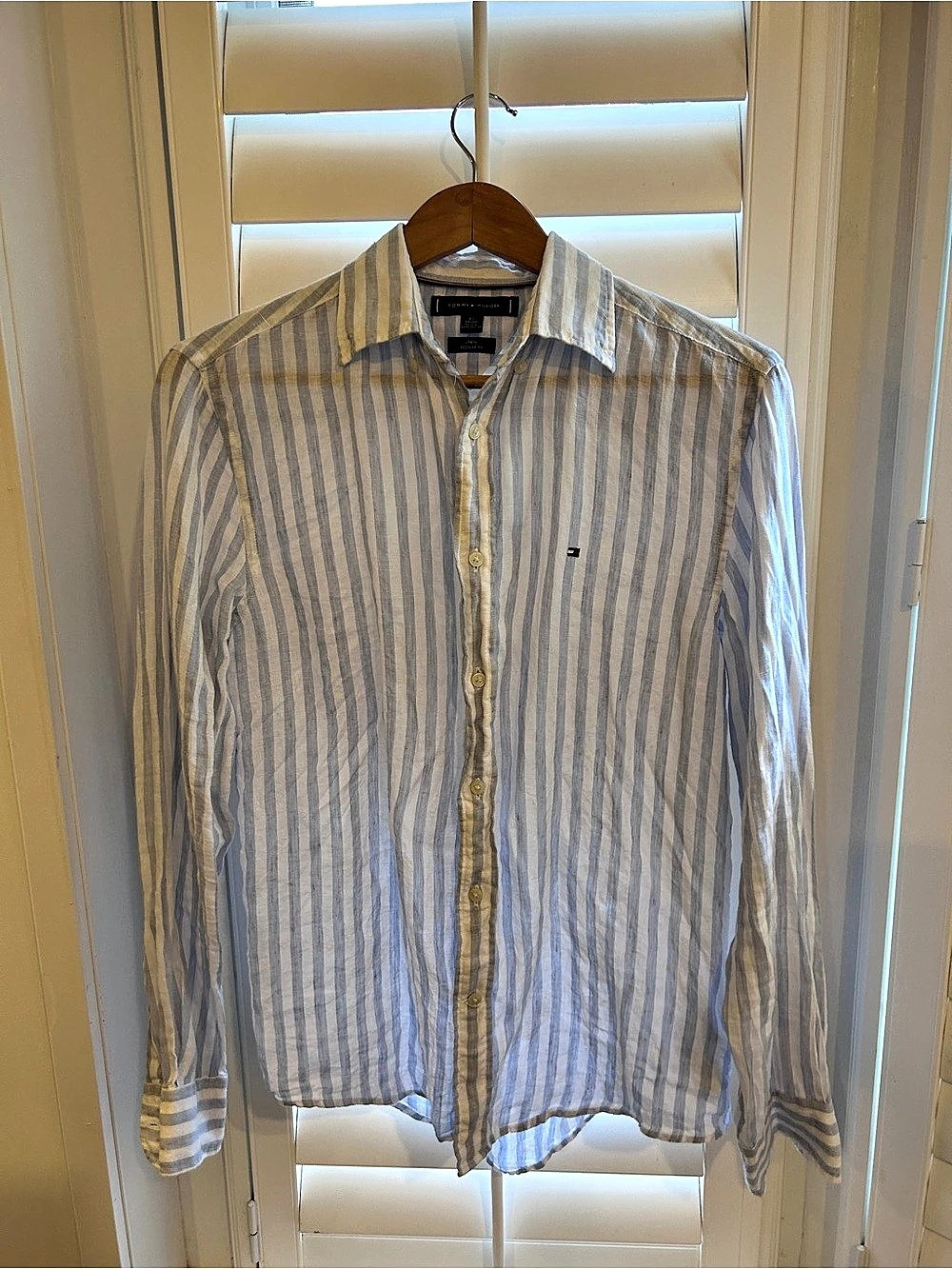 Tommy Hilfiger Linen Regular Fit Striped Shirt Blue & White XS